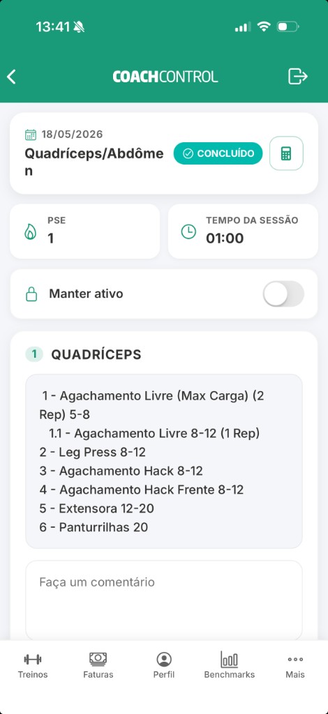 Detalhe do treino concluído