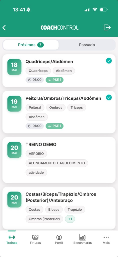 Treinos do aluno